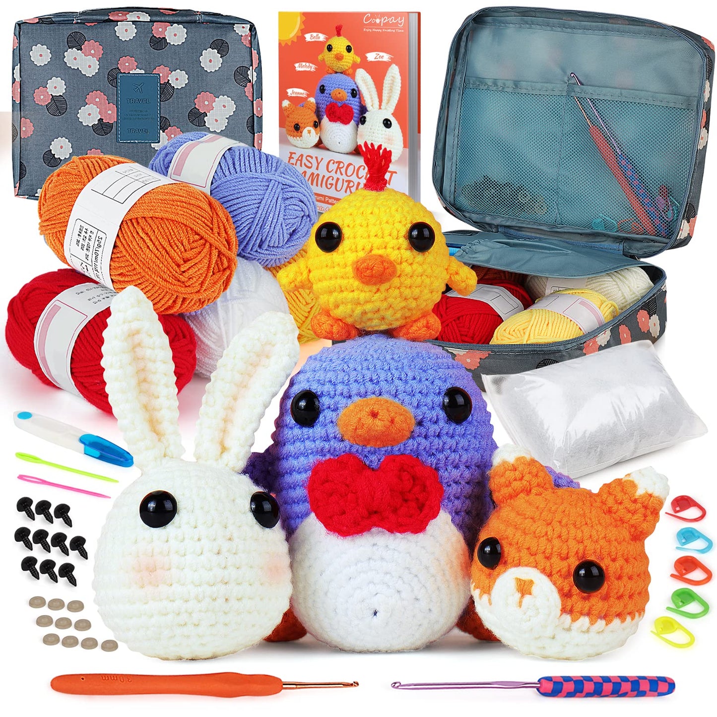 Coopay Crochet Kit Beginners Crochet Hook Set with Crochet Yarn,58PCS Portable Crochet Set Ergonomic Crochet Hooks Travel Knitting Crochet Supplies - 7DAY'S