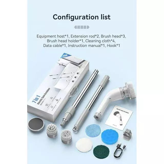 Cordless Electric Spin Scrubber, Cleaning Brush Scrubber for Home, 400RPM/Mins - 8 Replaceable Brush Heads - 90Mins Work Time, 3 Adjustable Size, 2 Speeds for Bathroom Shower Bathtub Glass Car - 7DAY'S