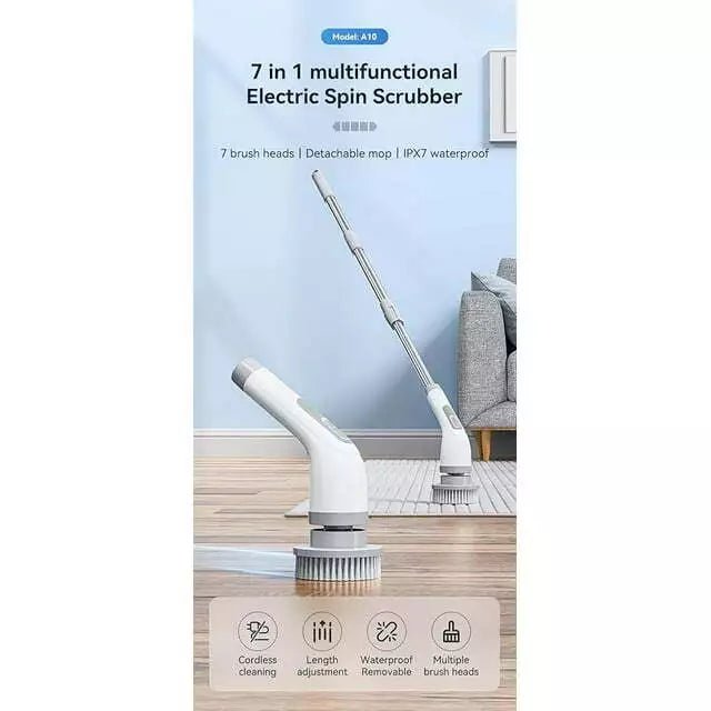 Cordless Electric Spin Scrubber, Cleaning Brush Scrubber for Home, 400RPM/Mins - 8 Replaceable Brush Heads - 90Mins Work Time, 3 Adjustable Size, 2 Speeds for Bathroom Shower Bathtub Glass Car - 7DAY'S