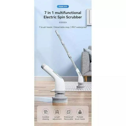 Cordless Electric Spin Scrubber, Cleaning Brush Scrubber for Home, 400RPM/Mins - 8 Replaceable Brush Heads - 90Mins Work Time, 3 Adjustable Size, 2 Speeds for Bathroom Shower Bathtub Glass Car - 7DAY'S