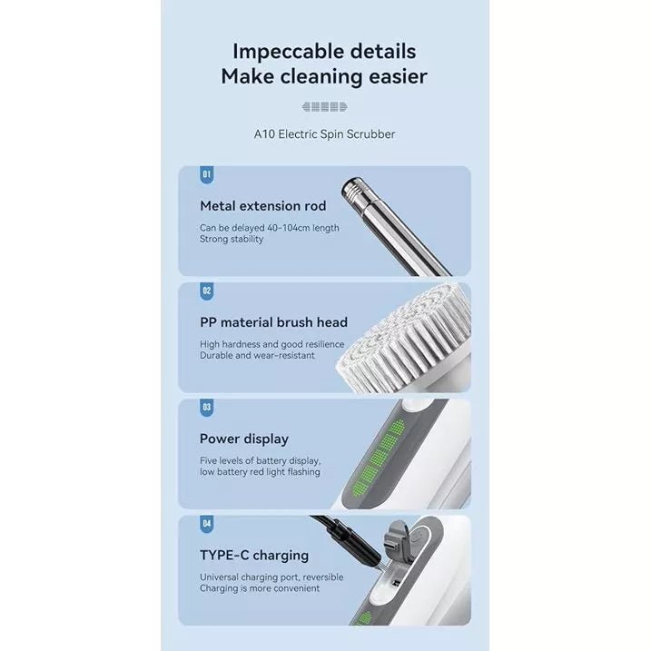 Cordless Electric Spin Scrubber, Cleaning Brush Scrubber for Home, 400RPM/Mins - 8 Replaceable Brush Heads - 90Mins Work Time, 3 Adjustable Size, 2 Speeds for Bathroom Shower Bathtub Glass Car - 7DAY'S