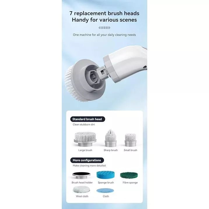 Cordless Electric Spin Scrubber, Cleaning Brush Scrubber for Home, 400RPM/Mins - 8 Replaceable Brush Heads - 90Mins Work Time, 3 Adjustable Size, 2 Speeds for Bathroom Shower Bathtub Glass Car - 7DAY'S