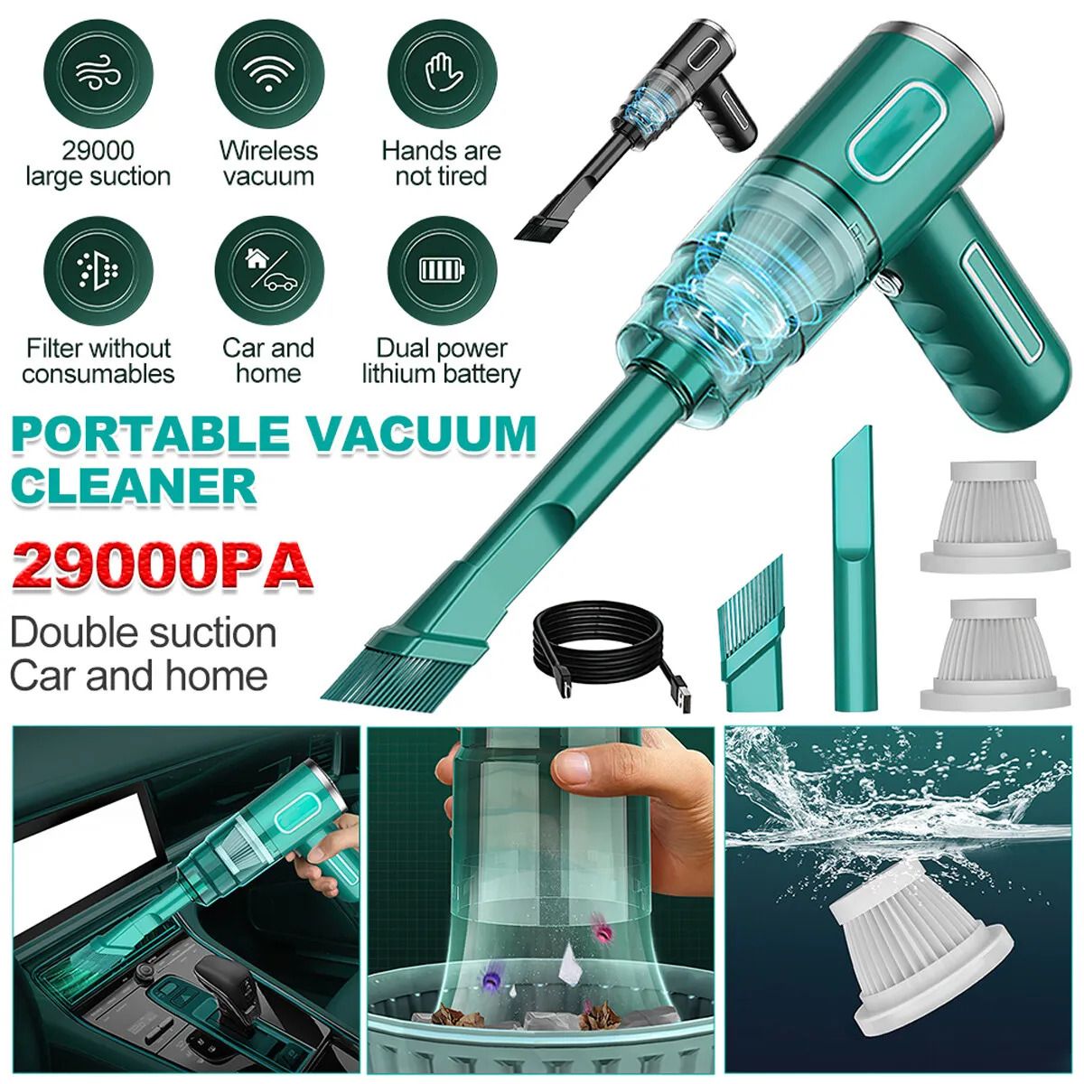 Cordless Hand - Held Vacuum Cleaner Mini Portable Car Auto Home Wireless Handheld Vacuum Cordless, Portable Car Vacuum Cleaner With Powerful Suction And Brushless Motor, Rechargeable - 7DAY'S