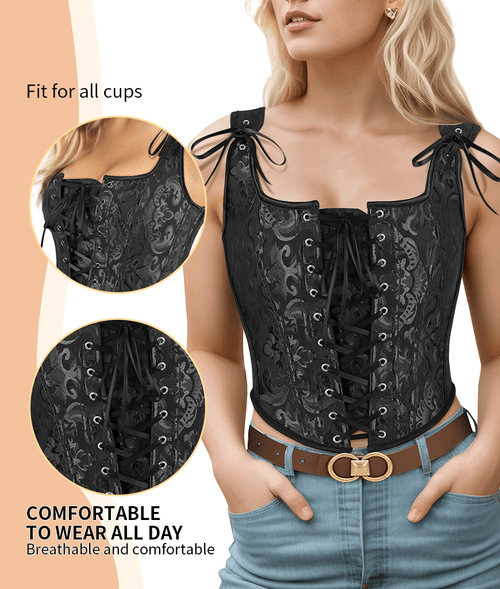 Corset Tops for Women Going Out Fashion Womens Sexy Vintage Overbust Corset Tops for Women Women's Renaissance Style Lace-Up Corset Camisole,Push Up Lingerie Jacquard Shapewear