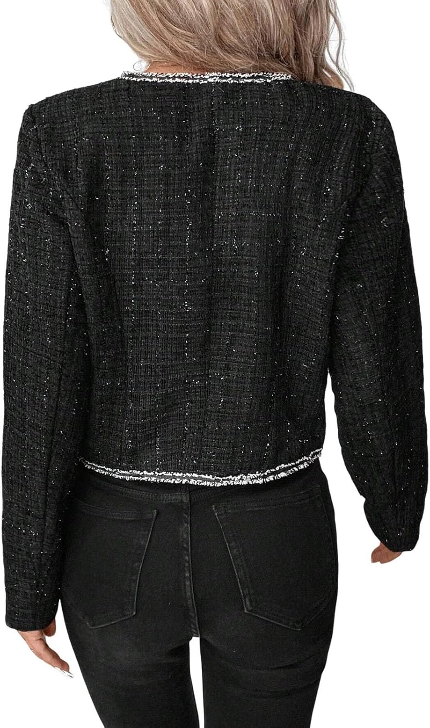 Cropped Jacket Tweed Blazers for Women Black Fall Winter 2023 Blazer Business Casual Womens Blazer Warm Coat Fashion Fitted Slim Suit Jackets Coat Black XXL - 7DAY'S