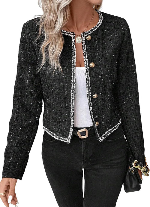 Cropped Jacket Tweed Blazers for Women Black Fall Winter 2023 Blazer Business Casual Womens Blazer Warm Coat Fashion Fitted Slim Suit Jackets Coat Black XXL - 7DAY'S