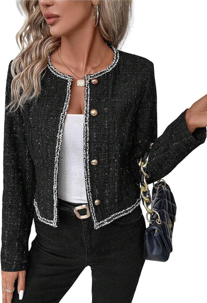 Cropped Jacket Tweed Blazers for Women Black Fall Winter 2023 Blazer Business Casual Womens Blazer Warm Coat Fashion Fitted Slim Suit Jackets Coat Black XXL - 7DAY'S