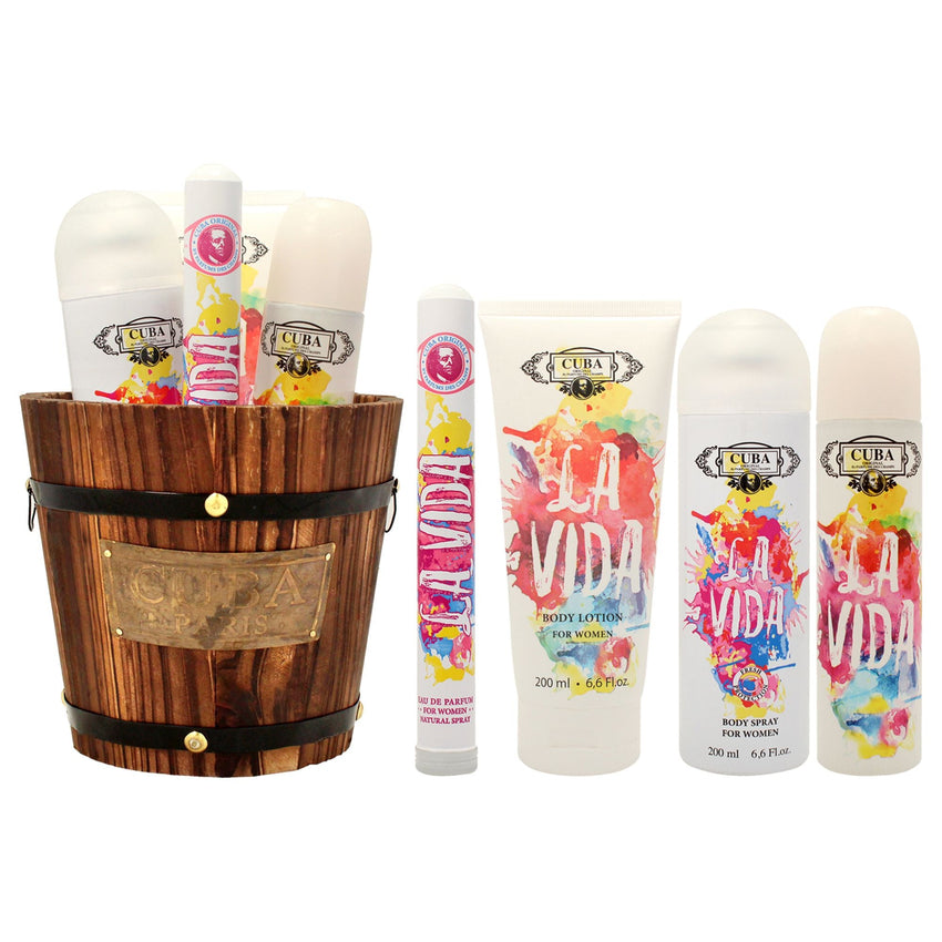 Cuba La Vida by Cuba for Women - 4 Pc Gift Set 3.3oz EDP Spray, 1.17oz EDP Spray, 6.6oz Body Spray, 6.6oz Body Lotion - 7DAY'S