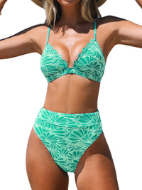 CUPSHE Bikini Set for Women Bathing Suit High Waisted Scalloped V Neck Two Pieces Swimsuit - 7DAY'S