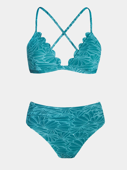 CUPSHE Bikini Set for Women Bathing Suit High Waisted Scalloped V Neck Two Pieces Swimsuit - 7DAY'S