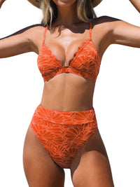 CUPSHE Bikini Set for Women Bathing Suit High Waisted Scalloped V Neck Two Pieces Swimsuit - 7DAY'S