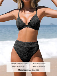 CUPSHE Bikini Set for Women Bathing Suit High Waisted Scalloped V Neck Two Pieces Swimsuit - 7DAY'S