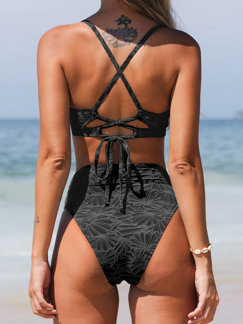CUPSHE Bikini Set for Women Bathing Suit High Waisted Scalloped V Neck Two Pieces Swimsuit - 7DAY'S