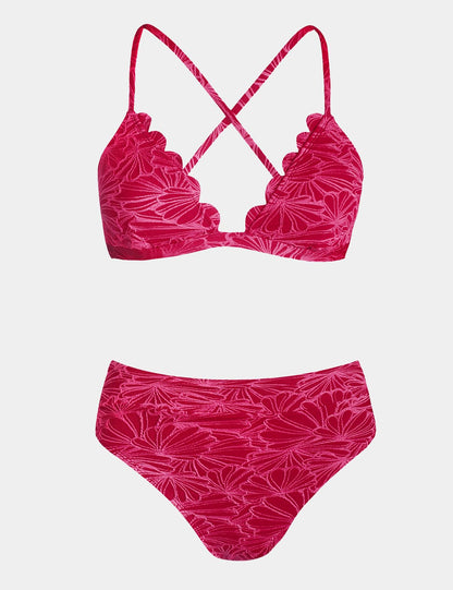 CUPSHE Bikini Set for Women Bathing Suit High Waisted Scalloped V Neck Two Pieces Swimsuit - 7DAY'S