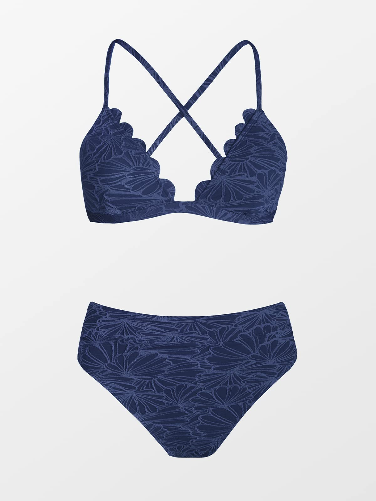 CUPSHE Bikini Set for Women Bathing Suit High Waisted Scalloped V Neck Two Pieces Swimsuit - 7DAY'S