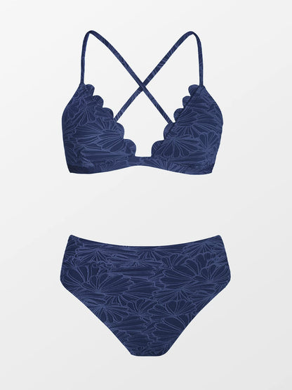 CUPSHE Bikini Set for Women Bathing Suit High Waisted Scalloped V Neck Two Pieces Swimsuit - 7DAY'S