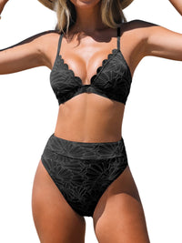 CUPSHE Bikini Set for Women Bathing Suit High Waisted Scalloped V Neck Two Pieces Swimsuit - 7DAY'S