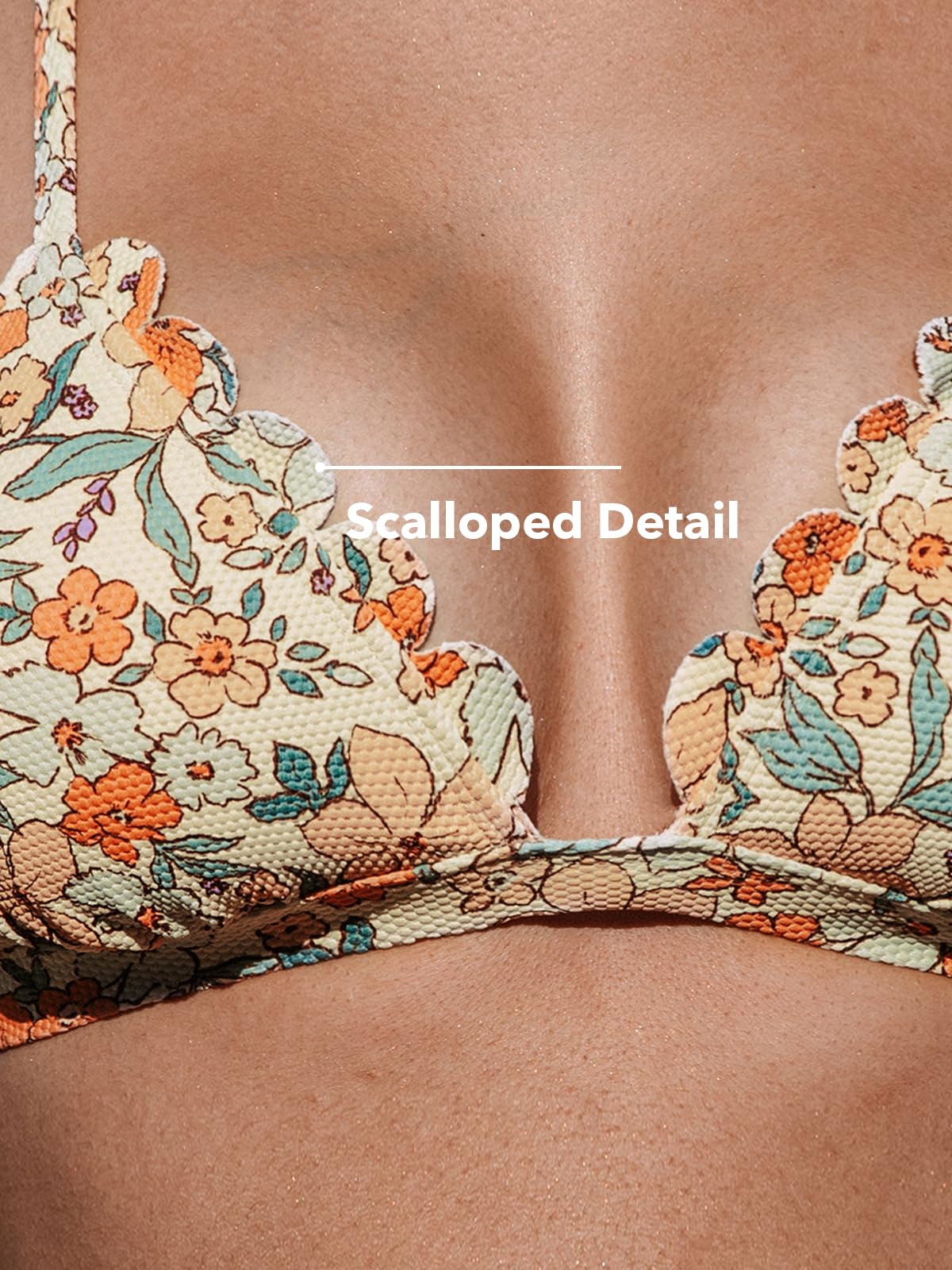 CUPSHE Bikini Set for Women Bathing Suit High Waisted Scalloped V Neck Two Pieces Swimsuit - 7DAY'S