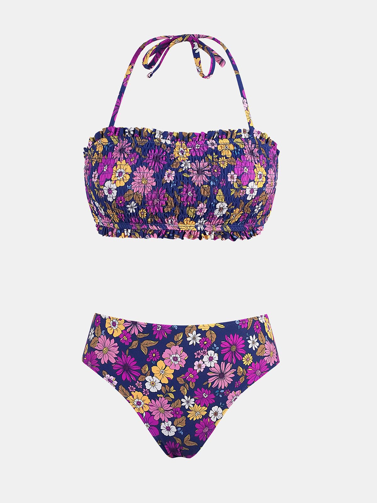 CUPSHE Bikini Set for Women Two Piece Swimsuit Bandeau Top Back Tie Mid Waisted Bottom with Removable Shoulder Straps - 7DAY'S