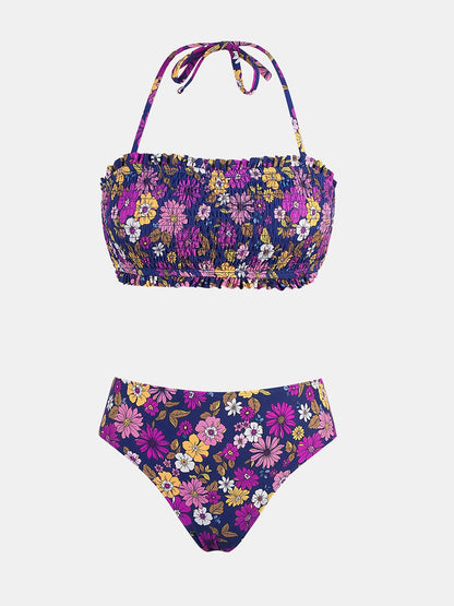CUPSHE Bikini Set for Women Two Piece Swimsuit Bandeau Top Back Tie Mid Waisted Bottom with Removable Shoulder Straps - 7DAY'S