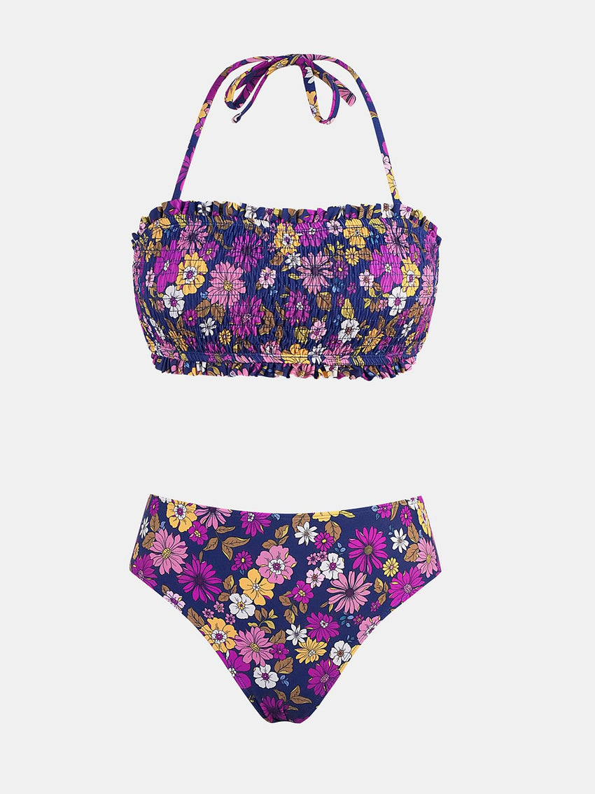 CUPSHE Bikini Set for Women Two Piece Swimsuit Bandeau Top Back Tie Mid Waisted Bottom with Removable Shoulder Straps - 7DAY'S