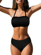 CUPSHE Bikini Set for Women Two Piece Swimsuit Bandeau Top Back Tie Mid Waisted Bottom with Removable Shoulder Straps - 7DAY'S