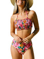 CUPSHE Bikini Set for Women Two Piece Swimsuit Bandeau Top Back Tie Mid Waisted Bottom with Removable Shoulder Straps - 7DAY'S