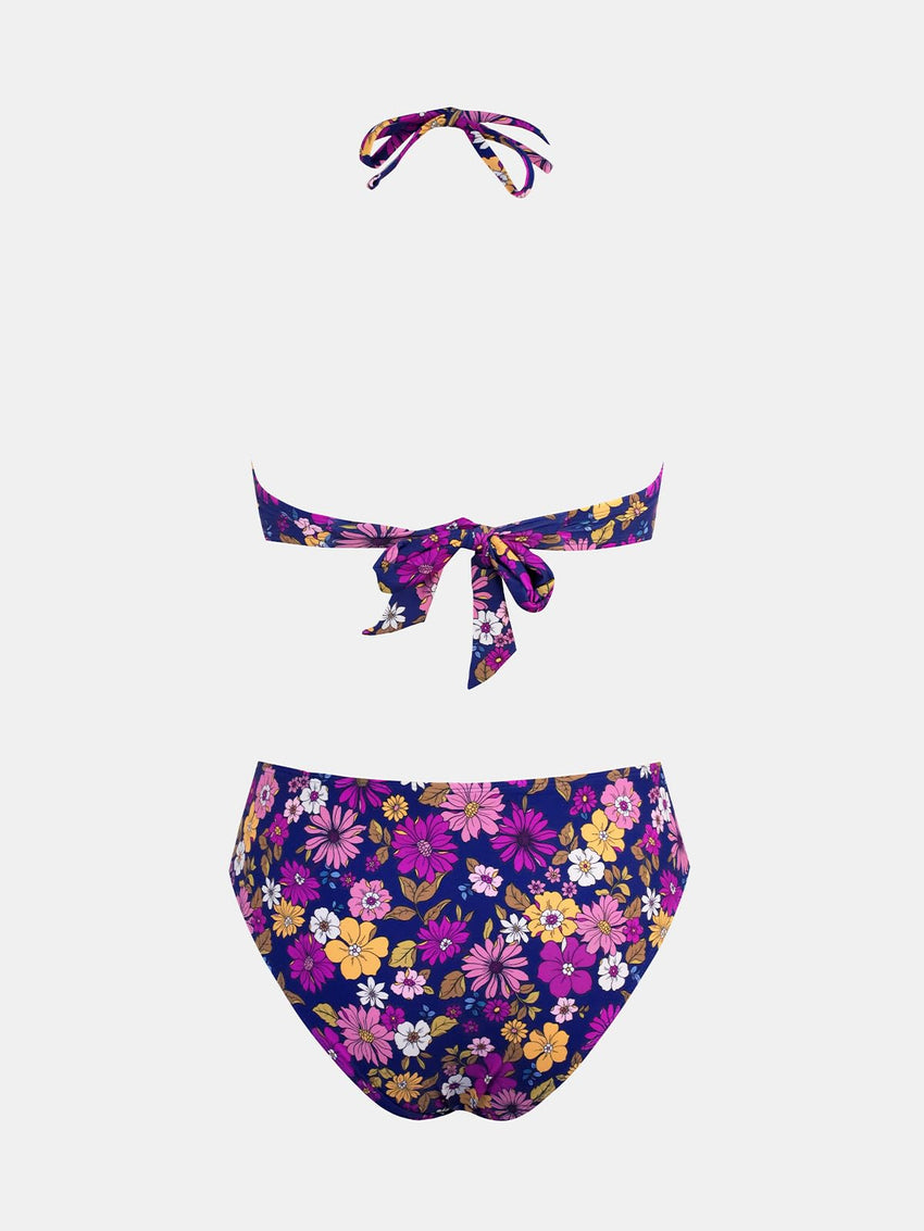 CUPSHE Bikini Set for Women Two Piece Swimsuit Bandeau Top Back Tie Mid Waisted Bottom with Removable Shoulder Straps - 7DAY'S