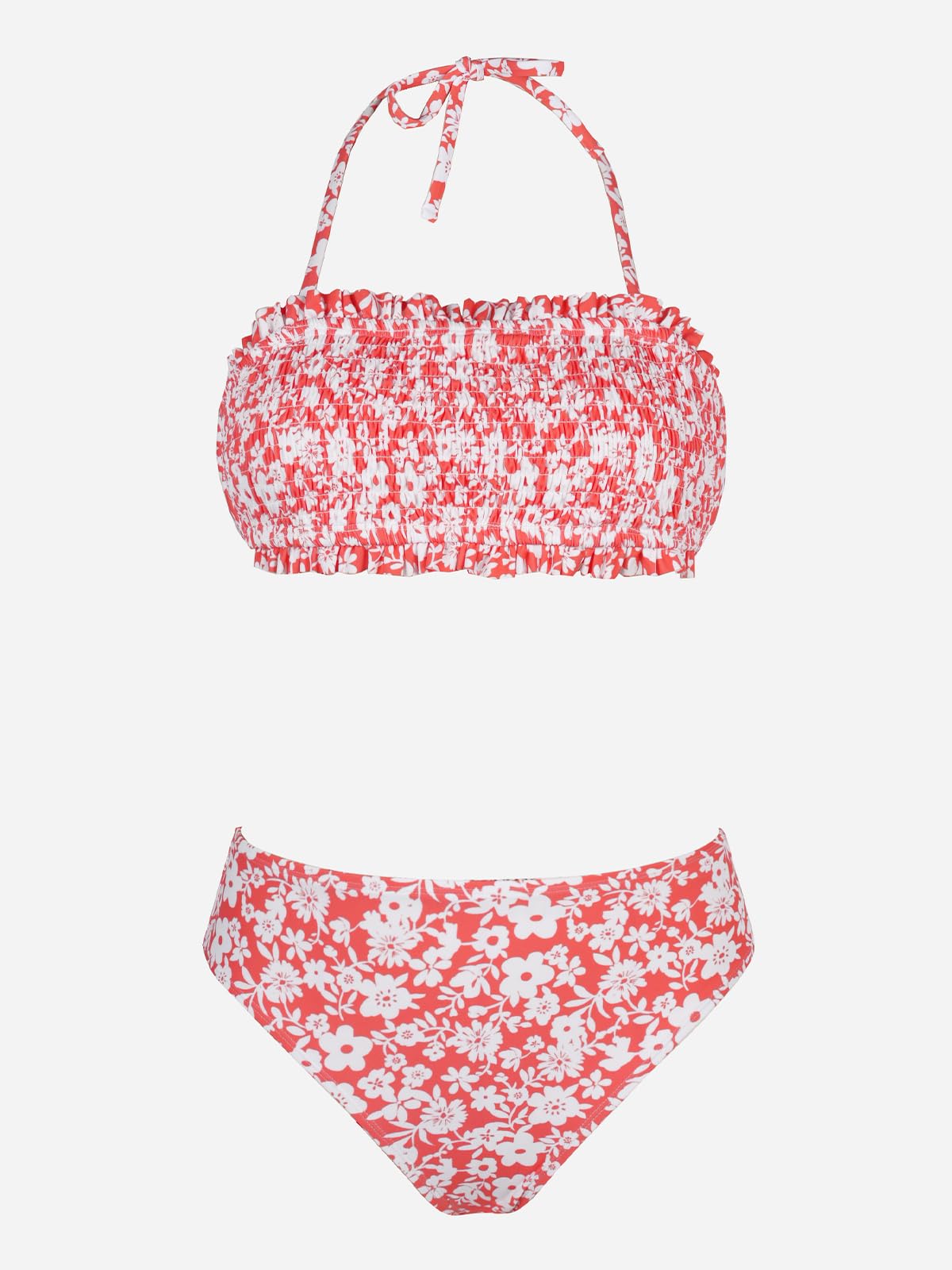 CUPSHE Bikini Set for Women Two Piece Swimsuit Bandeau Top Back Tie Mid Waisted Bottom with Removable Shoulder Straps - 7DAY'S