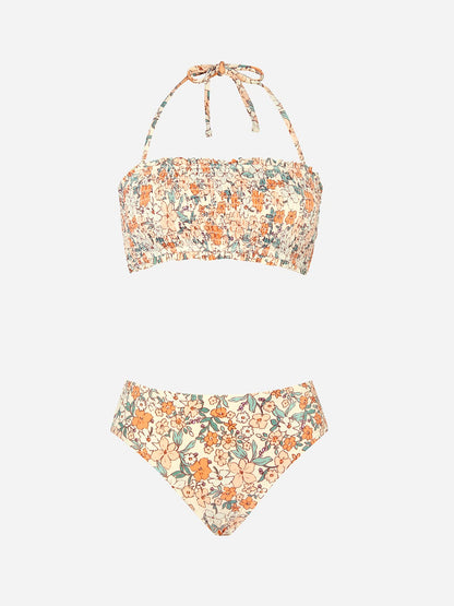 CUPSHE Bikini Set for Women Two Piece Swimsuit Bandeau Top Back Tie Mid Waisted Bottom with Removable Shoulder Straps - 7DAY'S