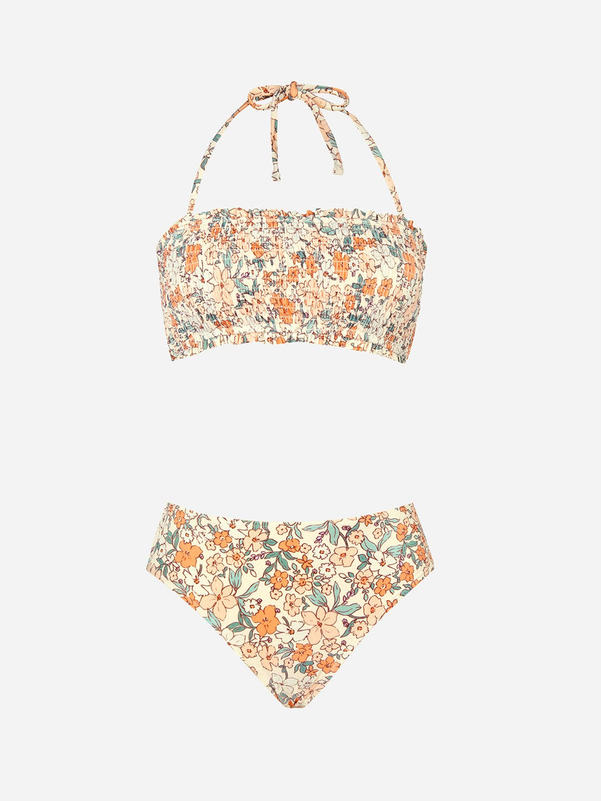CUPSHE Bikini Set for Women Two Piece Swimsuit Bandeau Top Back Tie Mid Waisted Bottom with Removable Shoulder Straps - 7DAY'S