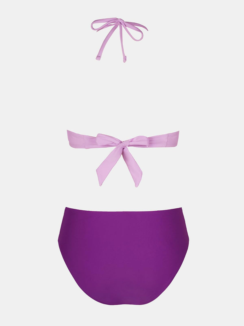 CUPSHE Bikini Set for Women Two Piece Swimsuit Bandeau Top Back Tie Mid Waisted Bottom with Removable Shoulder Straps - 7DAY'S