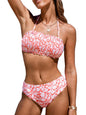 CUPSHE Bikini Set for Women Two Piece Swimsuit Bandeau Top Back Tie Mid Waisted Bottom with Removable Shoulder Straps - 7DAY'S