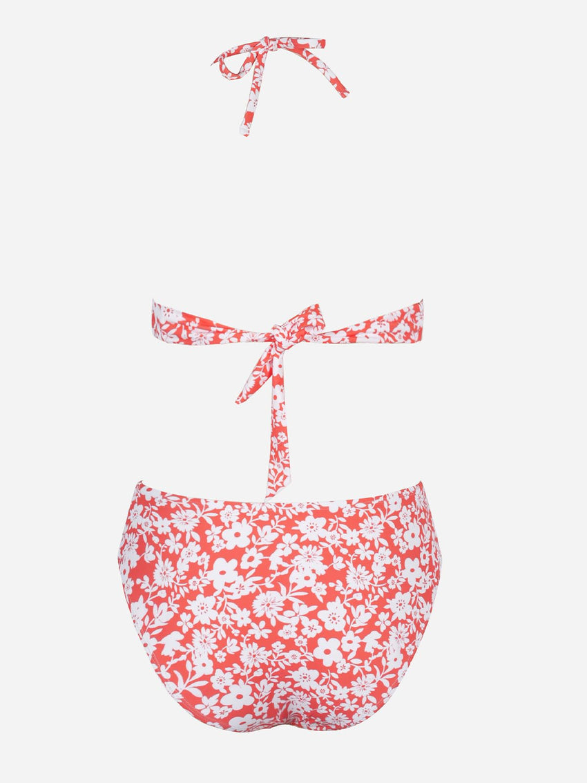 CUPSHE Bikini Set for Women Two Piece Swimsuit Bandeau Top Back Tie Mid Waisted Bottom with Removable Shoulder Straps - 7DAY'S