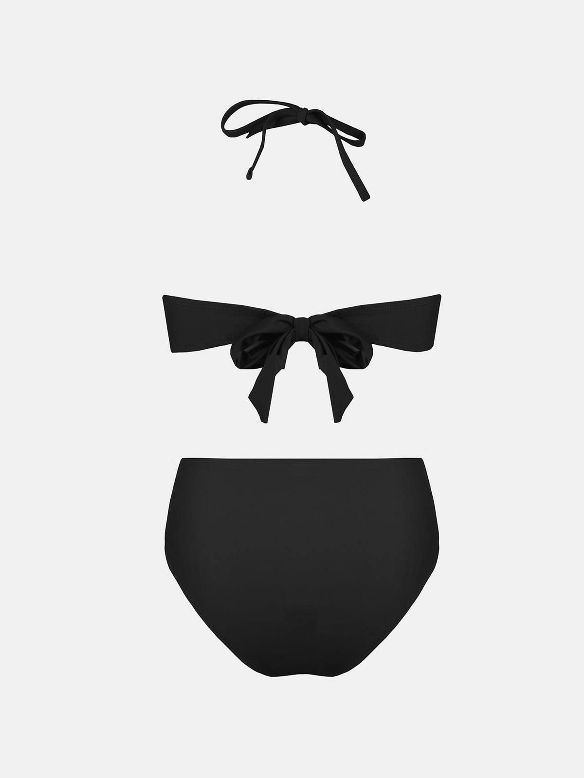 CUPSHE Bikini Set for Women Two Piece Swimsuit Bandeau Top Back Tie Mid Waisted Bottom with Removable Shoulder Straps - 7DAY'S