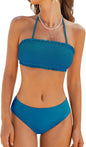 CUPSHE Bikini Set for Women Two Piece Swimsuit Bandeau Top Back Tie Mid Waisted Bottom with Removable Shoulder Straps - 7DAY'S