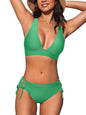 CUPSHE Bikini Set for Women Two Piece Swimsuit V Neck Triangle Top Wide Straps Cross Back Lace up Mid Rise - 7DAY'S
