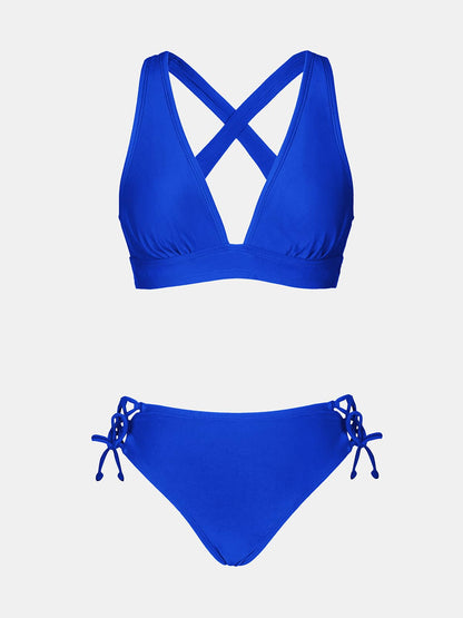 CUPSHE Bikini Set for Women Two Piece Swimsuit V Neck Triangle Top Wide Straps Cross Back Lace up Mid Rise - 7DAY'S