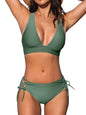 CUPSHE Bikini Set for Women Two Piece Swimsuit V Neck Triangle Top Wide Straps Cross Back Lace up Mid Rise - 7DAY'S