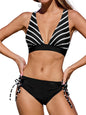 CUPSHE Bikini Set for Women Two Piece Swimsuit V Neck Triangle Top Wide Straps Cross Back Lace up Mid Rise - 7DAY'S