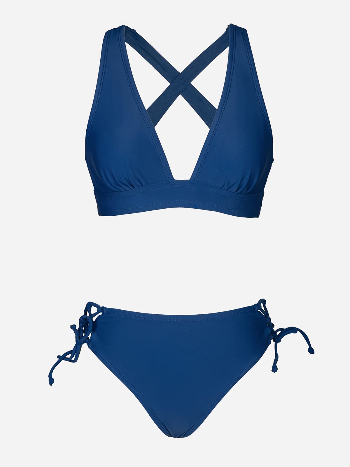 CUPSHE Bikini Set for Women Two Piece Swimsuit V Neck Triangle Top Wide Straps Cross Back Lace up Mid Rise - 7DAY'S