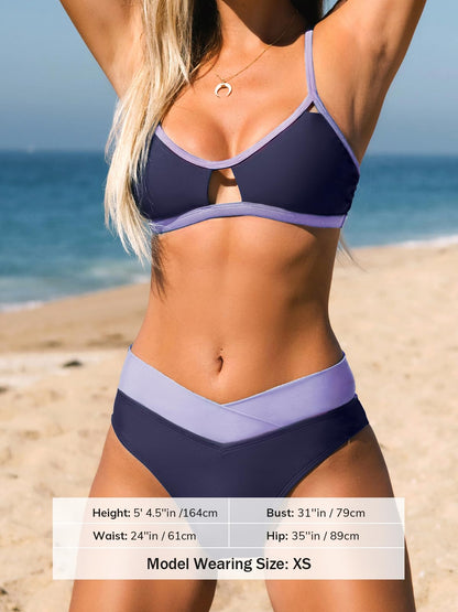 CUPSHE Bikini Set for Women Two Piece Swimsuits Cut Out High Waisted Scoop Neck V Cut Bottom - 7DAY'S