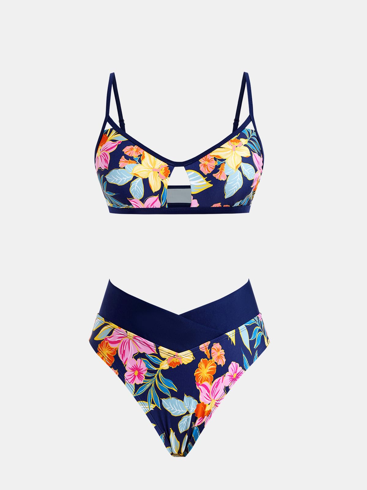 CUPSHE Bikini Set for Women Two Piece Swimsuits Cut Out High Waisted Scoop Neck V Cut Bottom - 7DAY'S