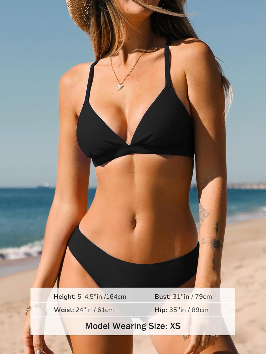 CUPSHE Bikini Set for Women Two Piece Swimsuits V Neck Low Rise Crisscross Back Self Tie Spaghetti Straps - 7DAY'S