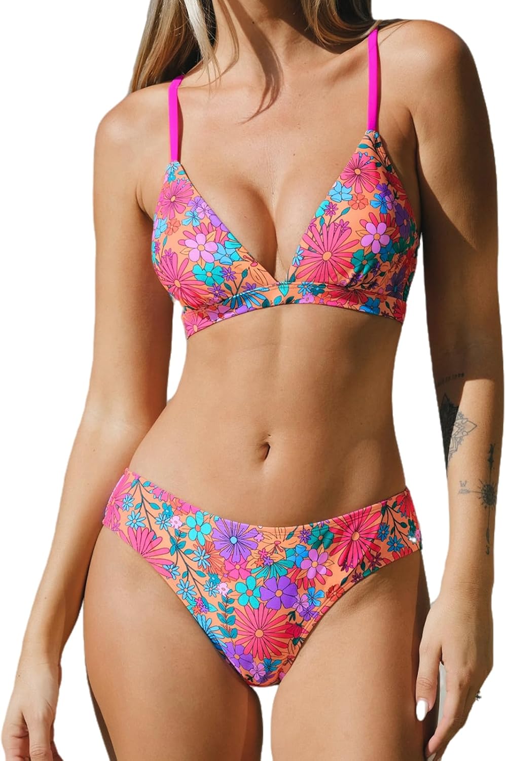 CUPSHE Bikini Set for Women Two Piece Swimsuits V Neck Low Rise Crisscross Back Self Tie Spaghetti Straps - 7DAY'S