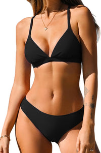 CUPSHE Bikini Set for Women Two Piece Swimsuits V Neck Low Rise Crisscross Back Self Tie Spaghetti Straps - 7DAY'S