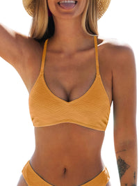 CUPSHE Bikini Top for Women Bathing Suit Criss Cross Self Tie Spaghetti Straps V Neck - 7DAY'S