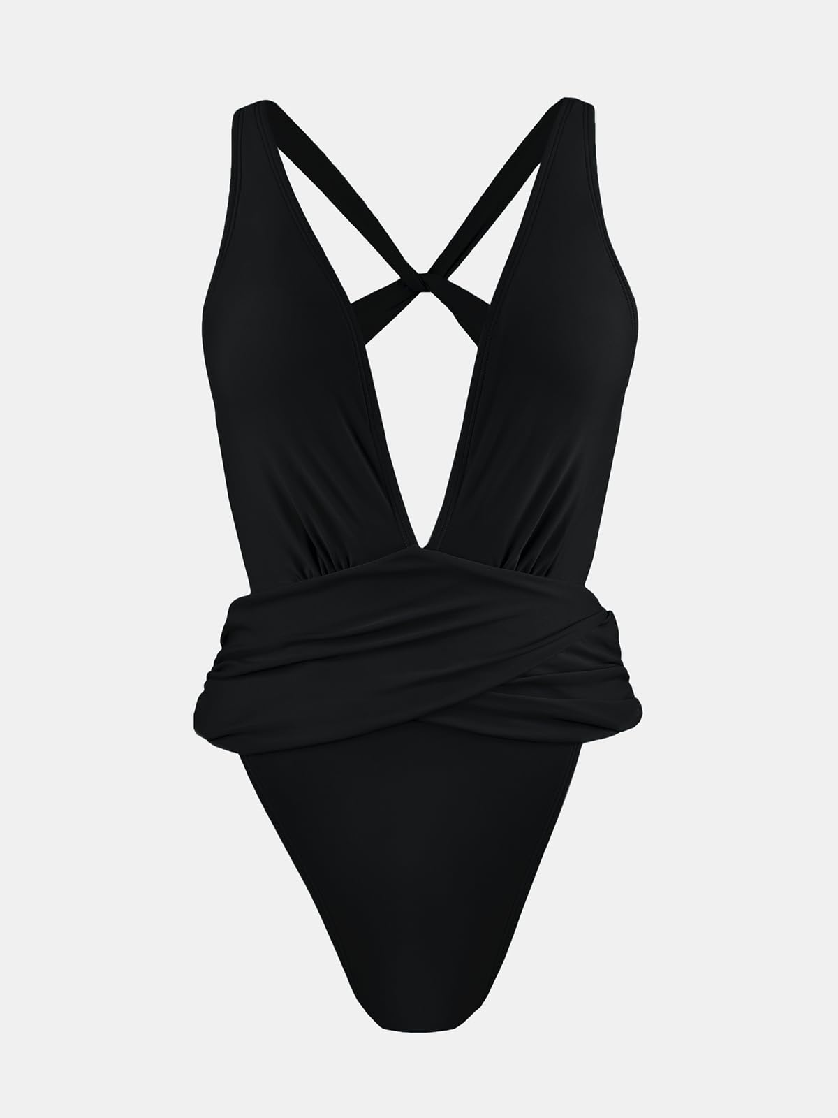 CUPSHE One Piece Swimsuit for Women Bathing Suit Cut Out Cross Back Tie Deep V Neck Ruched High Cut - 7DAY'S