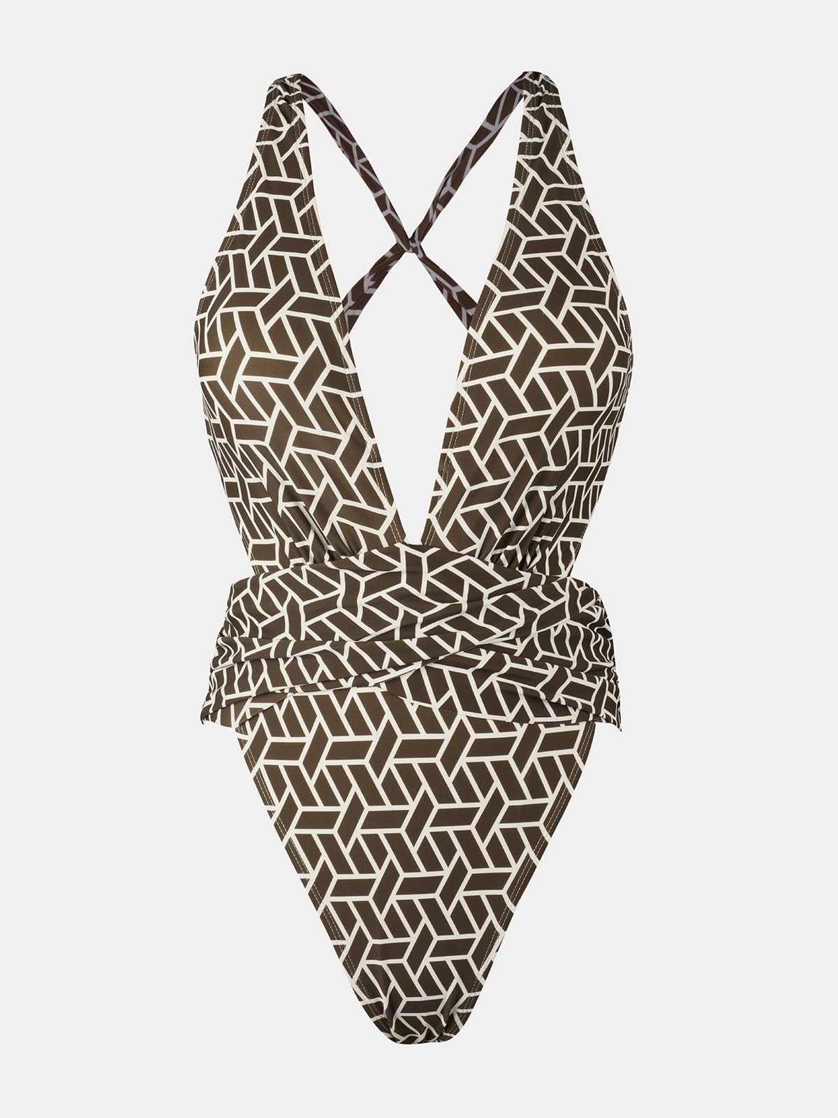 CUPSHE One Piece Swimsuit for Women Bathing Suit Cut Out Cross Back Tie Deep V Neck Ruched High Cut - 7DAY'S