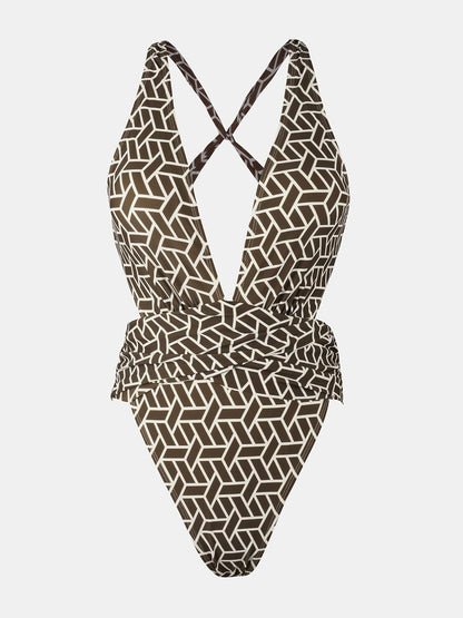 CUPSHE One Piece Swimsuit for Women Bathing Suit Cut Out Cross Back Tie Deep V Neck Ruched High Cut - 7DAY'S